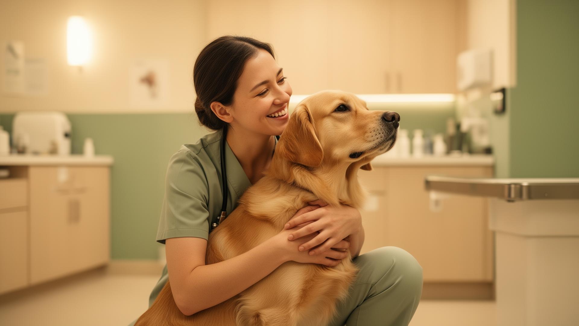 Veterinária do Conviva acolhendo cão golden retriever em Sorocaba