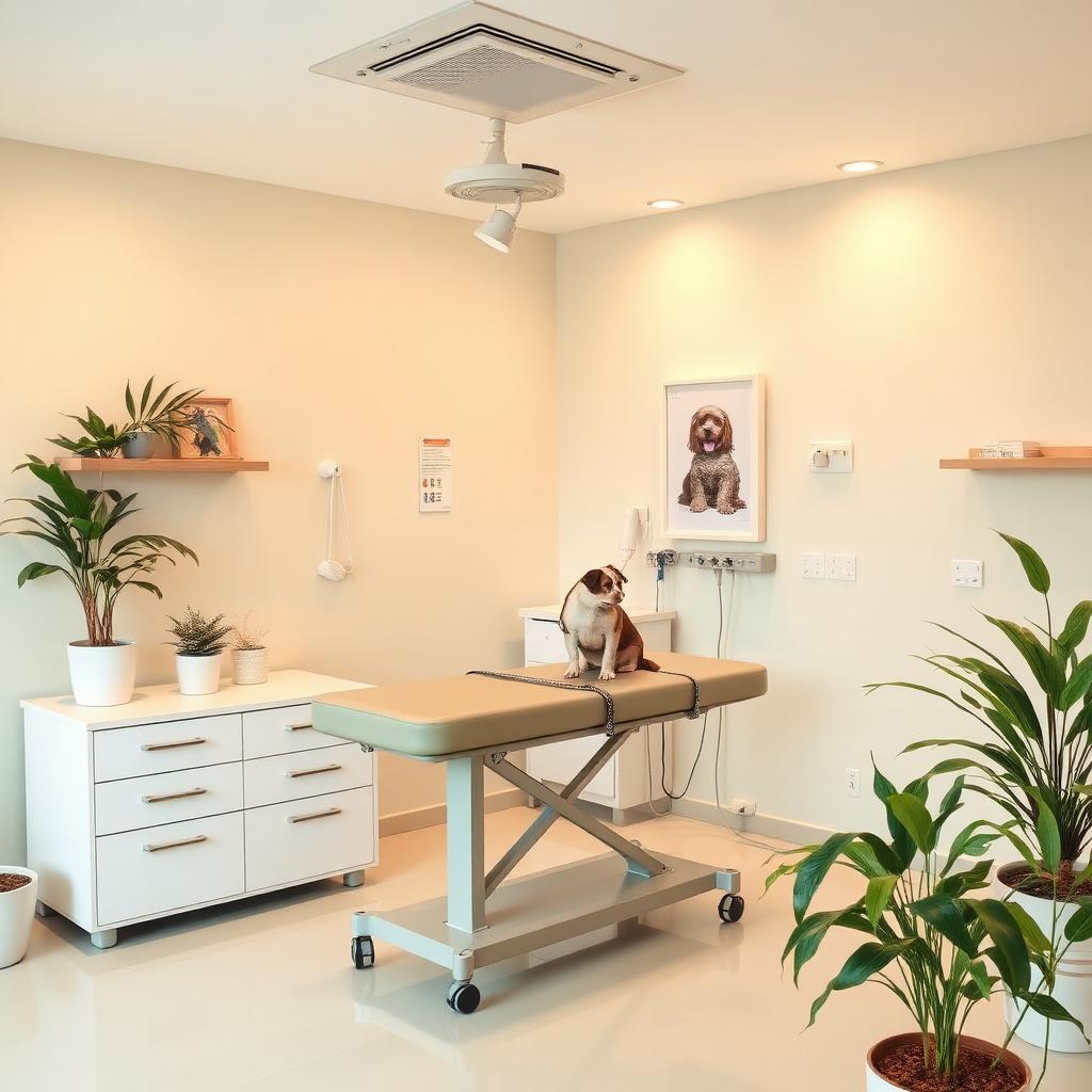 Consultório veterinário iluminado e confortável